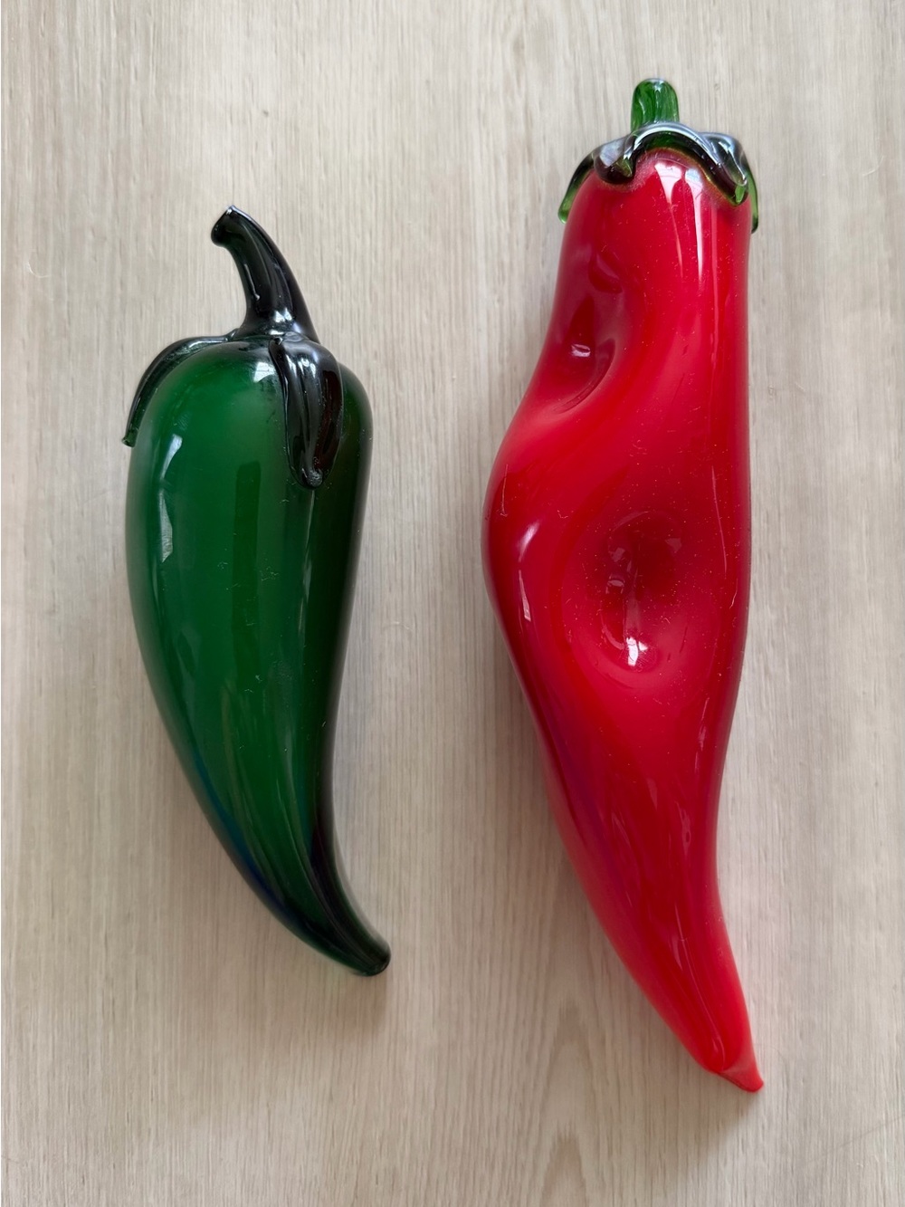 Vintage Handblown Art Glass Red Chili Pepper And Jalapeño